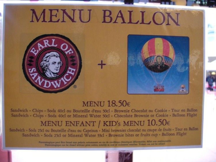 Menu Ballon Earl of Sandwich