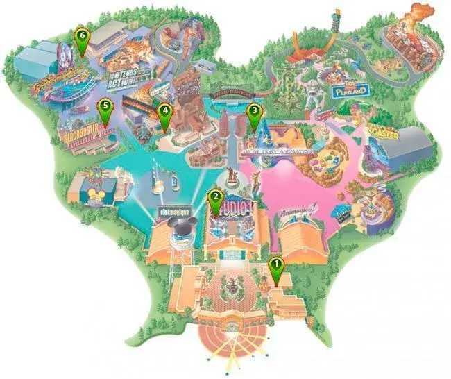 Plano de ubicación de aseos en Walt Disney Studios y Disney Adventure World