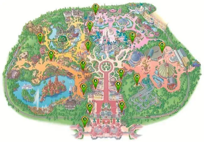 Plano y mapa de ubicación de aseos en Disneyland Park