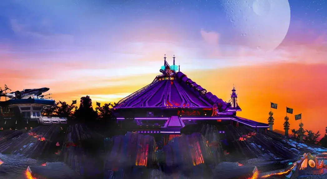 Discoveryland en Disneyland Paris, zona futurista con atracciones como Star Wars Hyperspace Mountain