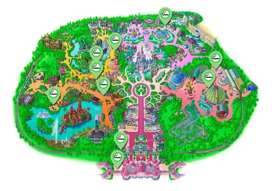 Mapa de zonas habilitadas para fumadores en Disneyland Park, Disneyland Paris