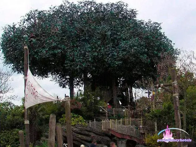 Vista de la higuera de la India que sostiene La Cabaña de los Robinson